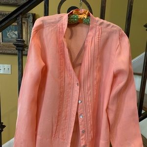 J jill peach/coral 100% linen blouse with buttons and pleats